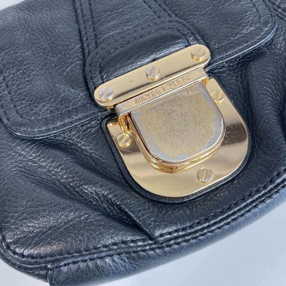 Michael Kors Charleton Leather Crossbody Bag Black Small‎ Gold Clasp Pocket - Picture 5 of 12